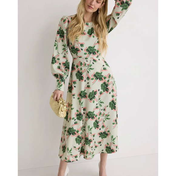 Alexia Admor Green Floral Midi Dress SIZE 4 Long Sleeve Modest Designer $245 - Picture 1 of 11